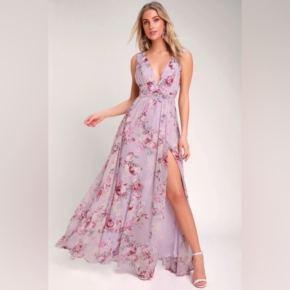 New! Lulu's Garden Meandering Maxi Dress Lavender Floral NWT 21853